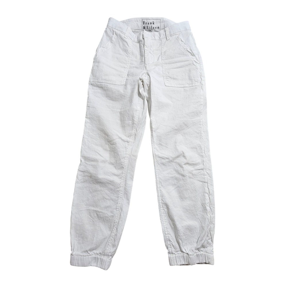 Frank & Eileen Jameson Pants Women 4 White Cotton Linen Blend Joggers